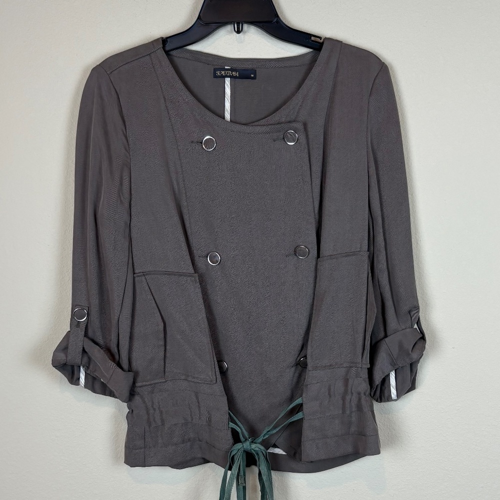 Supertrash Taupe Tencel/Cotton Lining Double Breasted Button Closure Blouse